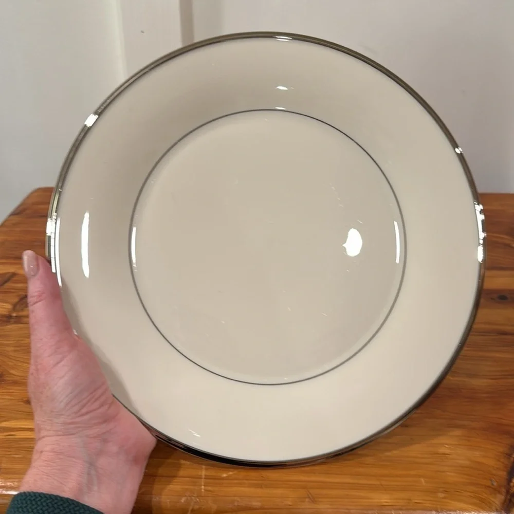 Lenox Dimension Collection Solitaire Ivory Dinner Plates w/ Platinum Band x 2